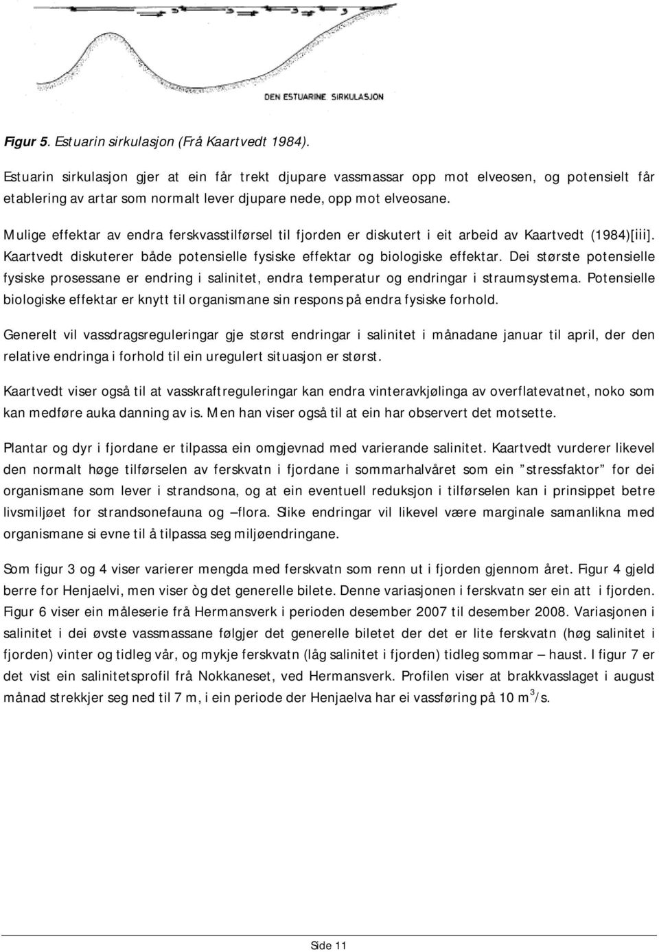 Mulige effektar av endra ferskvasstilførsel til fjorden er diskutert i eit arbeid av Kaartvedt (1984)[iii]. Kaartvedt diskuterer både potensielle fysiske effektar og biologiske effektar.