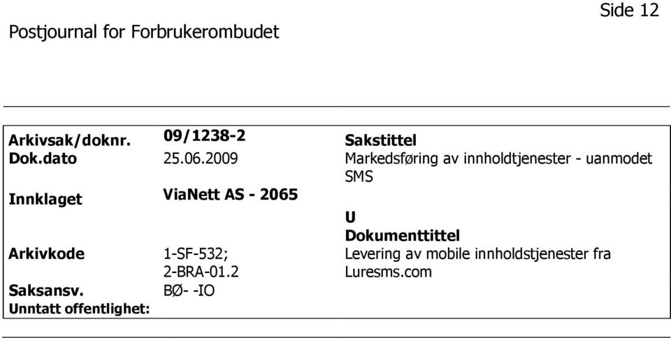 2009 Markedsføring av innholdtjenester - uanmodet SMS