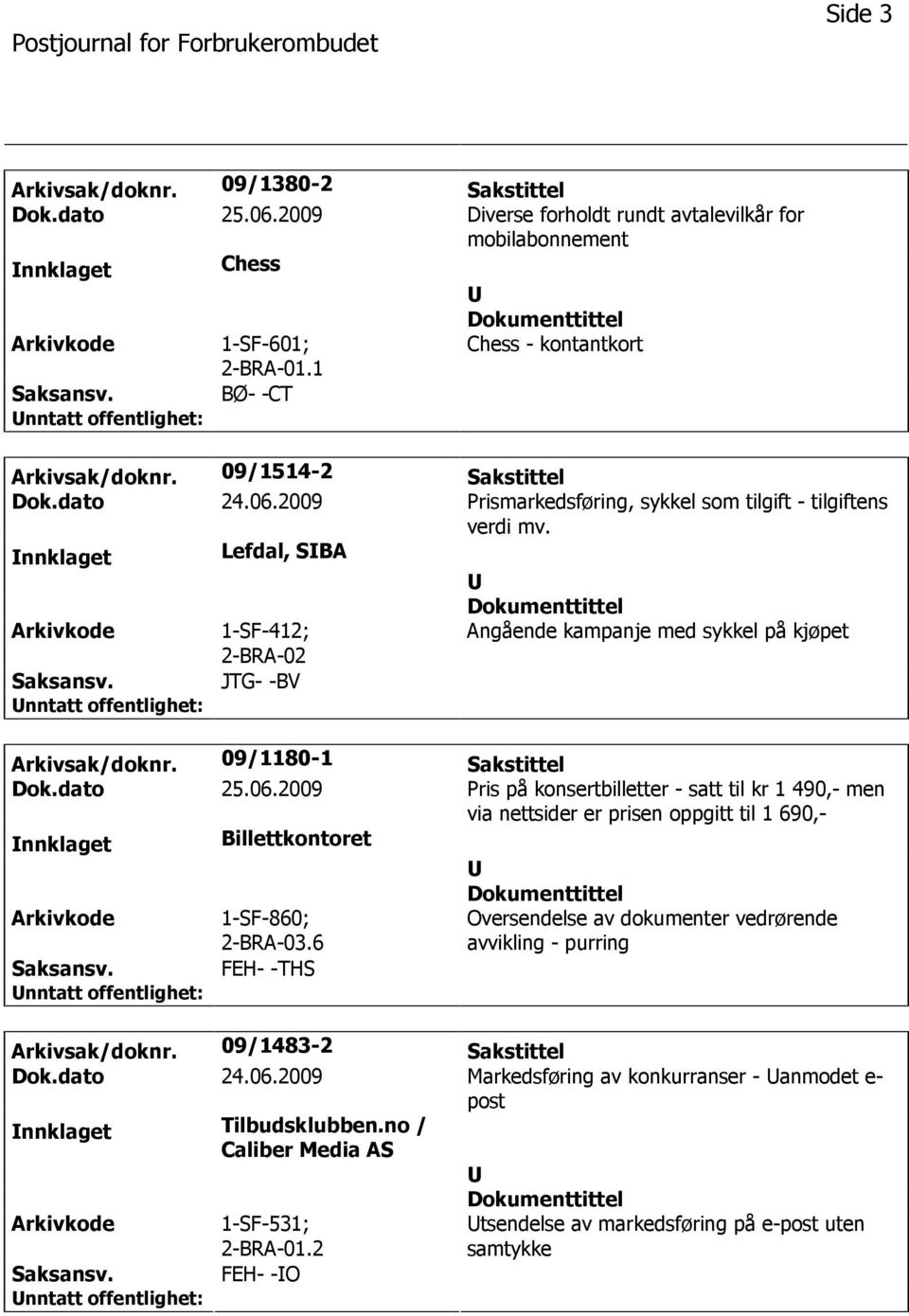 nnklaget Lefdal, SBA 1-SF-412; 2-BRA-02 Angående kampanje med sykkel på kjøpet JTG- -BV Arkivsak/doknr. 09/1180-1 Sakstittel Dok.dato 25.06.