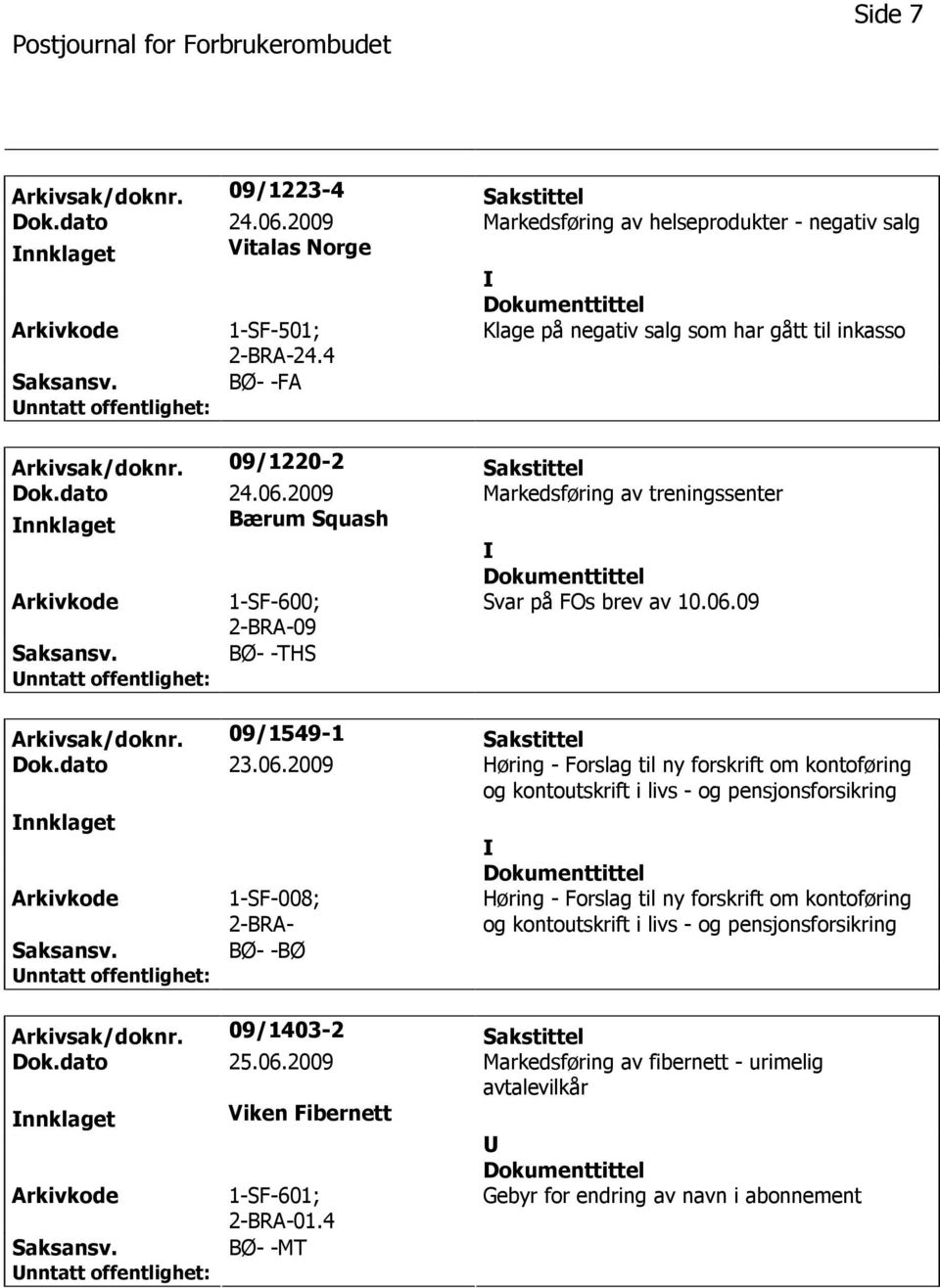 2009 Markedsføring av treningssenter nnklaget Bærum Squash 1-SF-600; 2-BRA-09 Svar på FOs brev av 10.06.