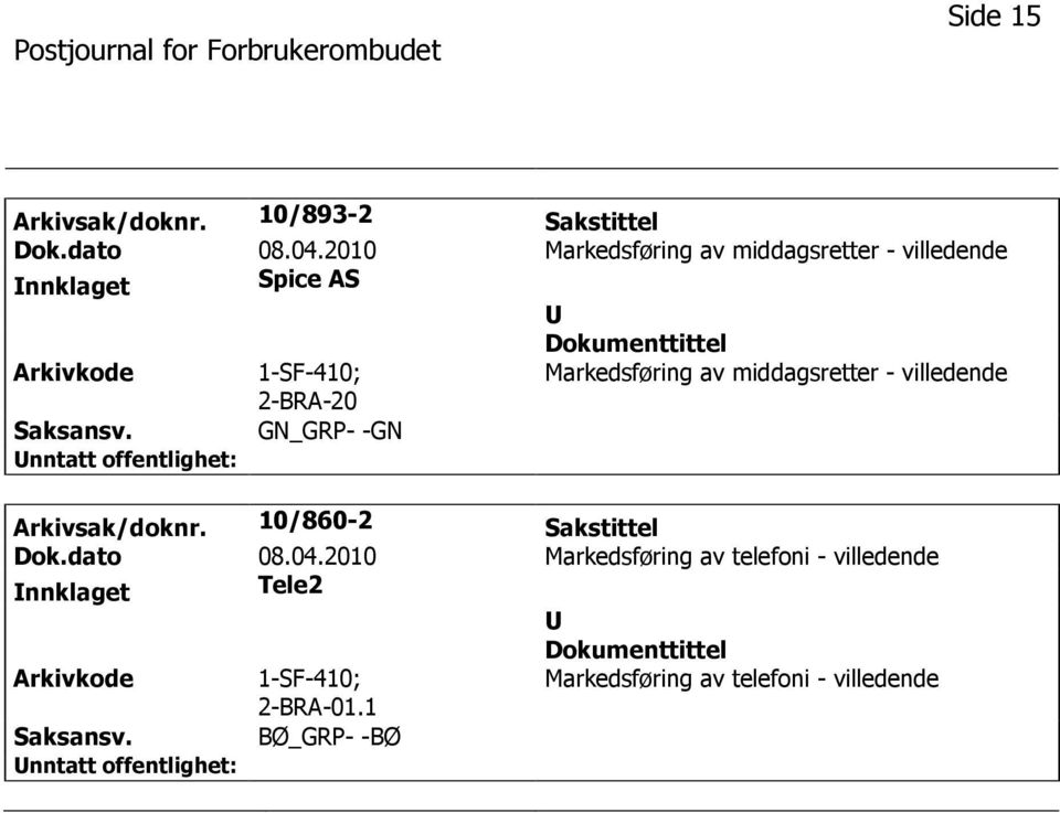 Markedsføring av middagsretter - villedende GN_GRP- -GN Arkivsak/doknr. 10/860-2 Sakstittel Dok.