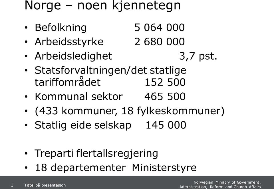 (433 kommuner, 18 fylkeskommuner) Statlig eide selskap 145 000 Treparti flertallsregjering