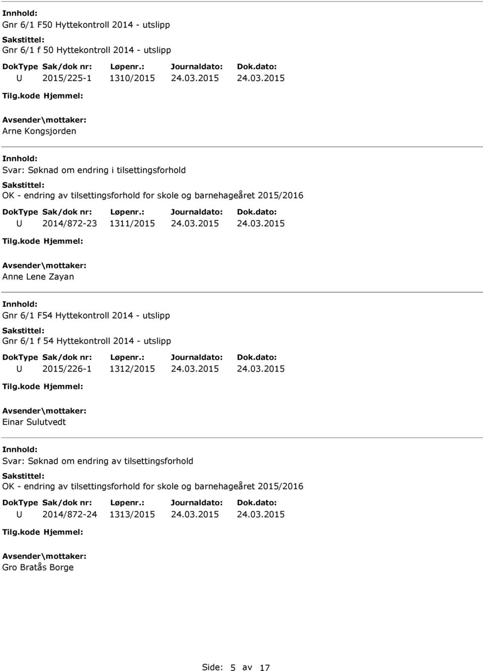 Gnr 6/1 F54 Hyttekontroll 2014 - utslipp Gnr 6/1 f 54 Hyttekontroll 2014 - utslipp 2015/226-1 1312/2015 Einar Sulutvedt Svar: Søknad om