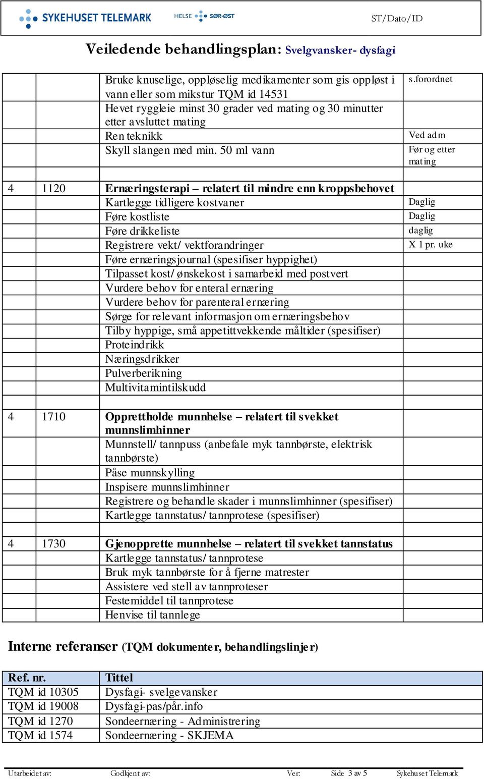 50 ml vann 4 1120 Ernæringsterapi relatert til mindre enn kroppsbehovet Kartlegge tidligere kostvaner Føre kostliste Føre drikkeliste Registrere vekt/ vektforandringer Føre ernæringsjournal