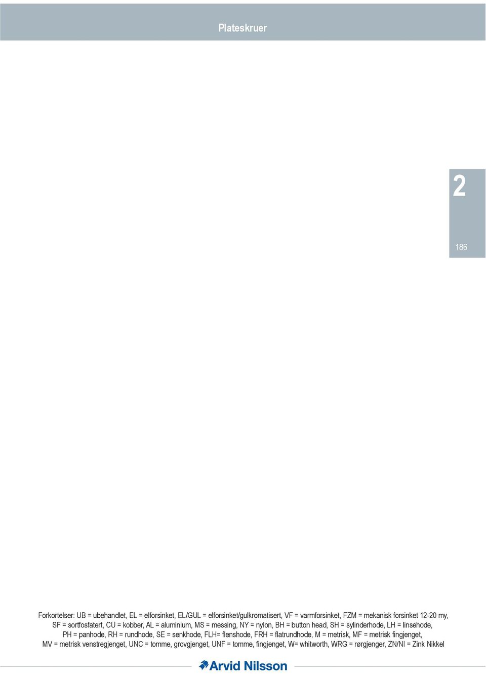 = linsehode, PH = panhode, RH = rundhode, SE = senkhode, FLH= flenshode, FRH = flatrundhode, M = metrisk, MF = metrisk fingjenget,