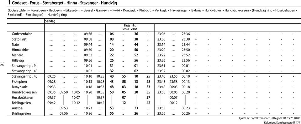 - Hundvågkrossen - (Hundvåg ring - Husebøhagen - Skeierindå - Skeiehagen) - Hundvåg ring 18 Godesetdalen Statoil øst Nato Hinna kirke Mariero Hillevåg Stavanger hpl. 9 Stavanger hpl. 40 Stavanger hpl.