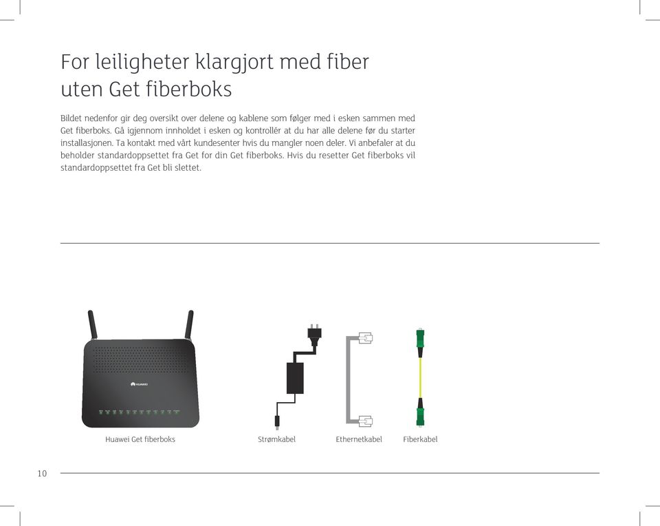 Gå igjennom innholdet i esken og kontrollér at du har alle delene før du starter installasjonen.