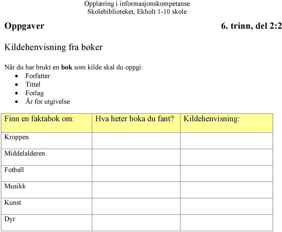 bok som kilde skal du oppgi: Forfatter Tittel Forlag År for