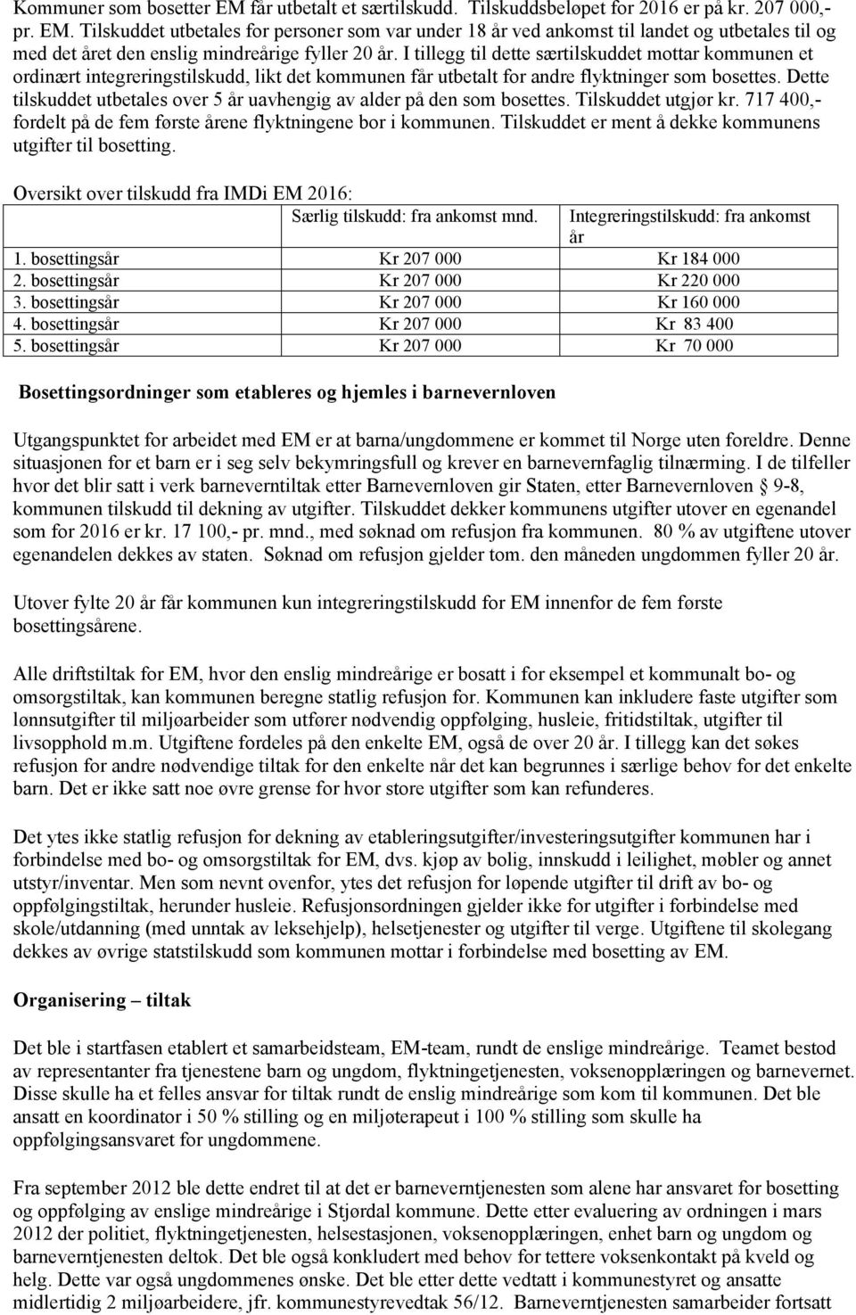 Dette tilskuddet utbetales over 5 år uavhengig av alder på den som bosettes. Tilskuddet utgjør kr. 717 400,- fordelt på de fem første årene flyktningene bor i kommunen.