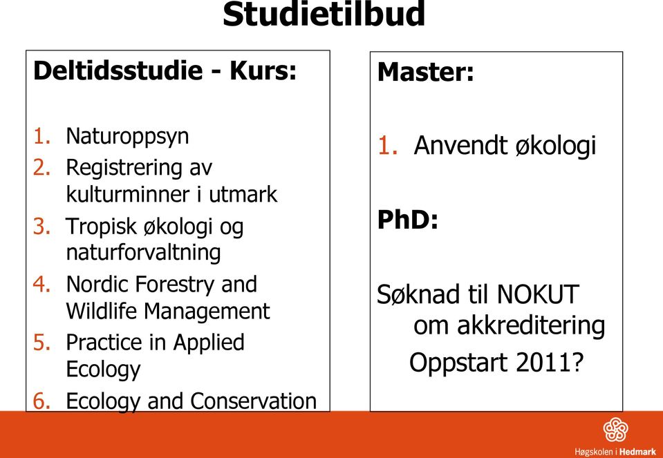 Tropisk økologi og naturforvaltning 4.