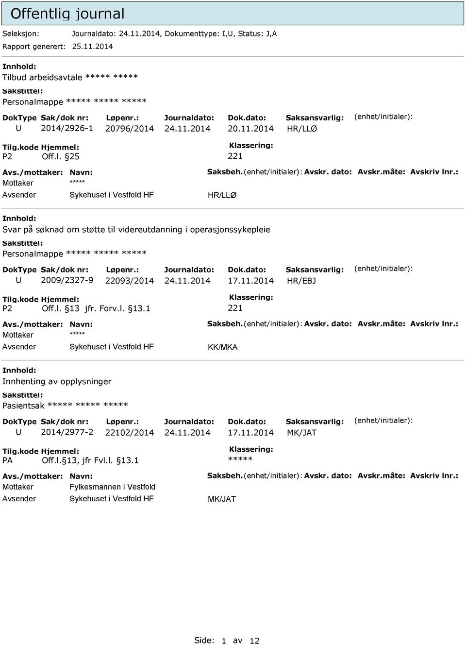 : HR/LLØ Svar på søknad om støtte til videreutdanning i operasjonssykepleie Personalmappe 2009/2327-9 22093/2014 17.11.2014 HR/EBJ Off.l. 13 jfr. Forv.l. 13.1 Avs.