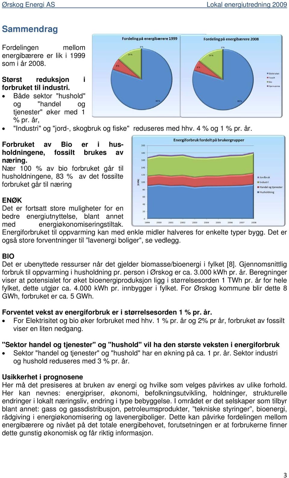 Nær 100 % av bio forbruket går til husholdningene, 83 % av det fossilte forbruket går til næring ENØK Det er fortsatt store muligheter for en bedre energiutnyttelse, blant annet med