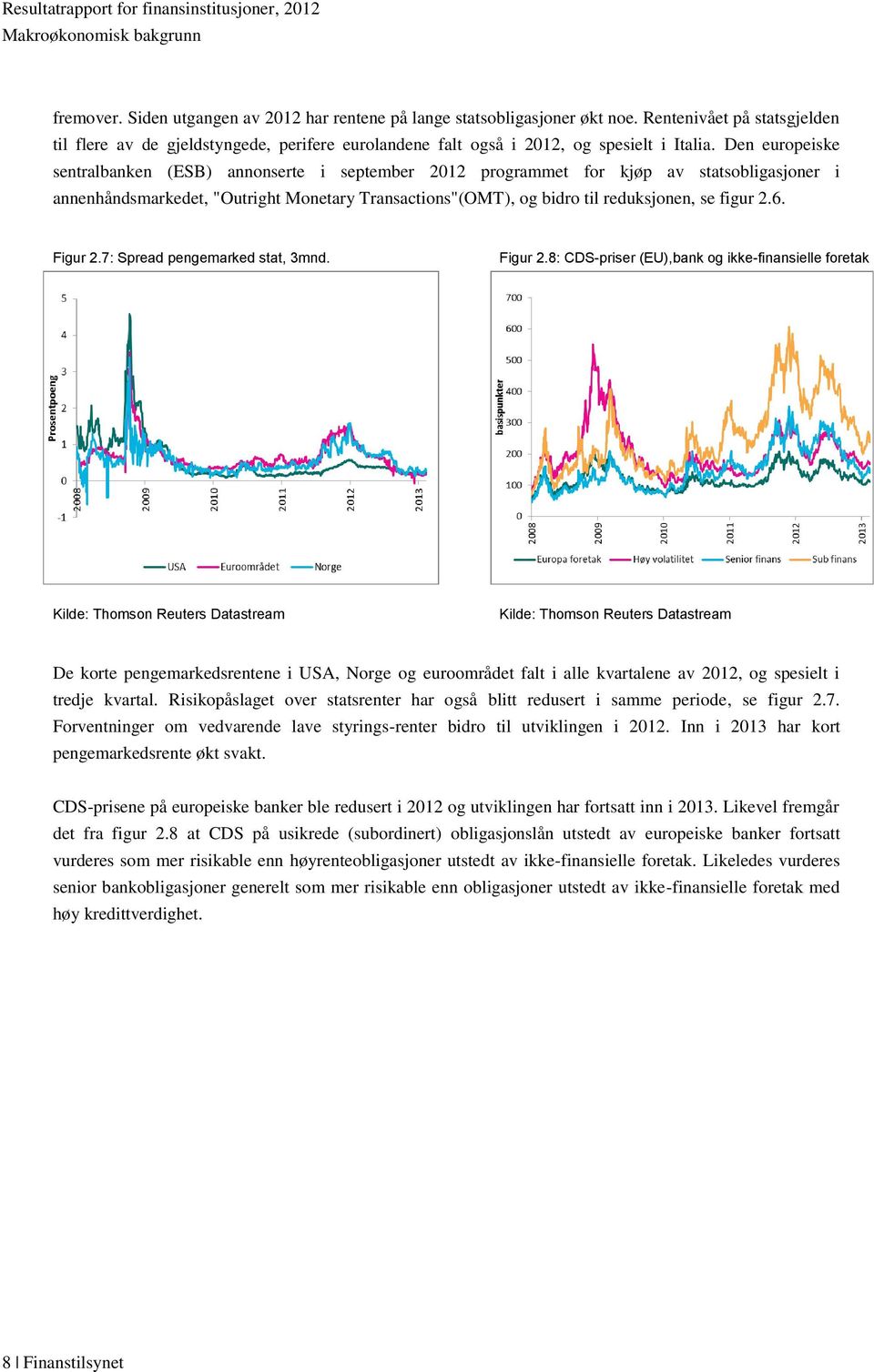 Den europeiske sentralbanken (ESB) annonserte i september 2012 programmet for kjøp av statsobligasjoner i annenhåndsmarkedet, "Outright Monetary Transactions"(OMT), og bidro til reduksjonen, se figur
