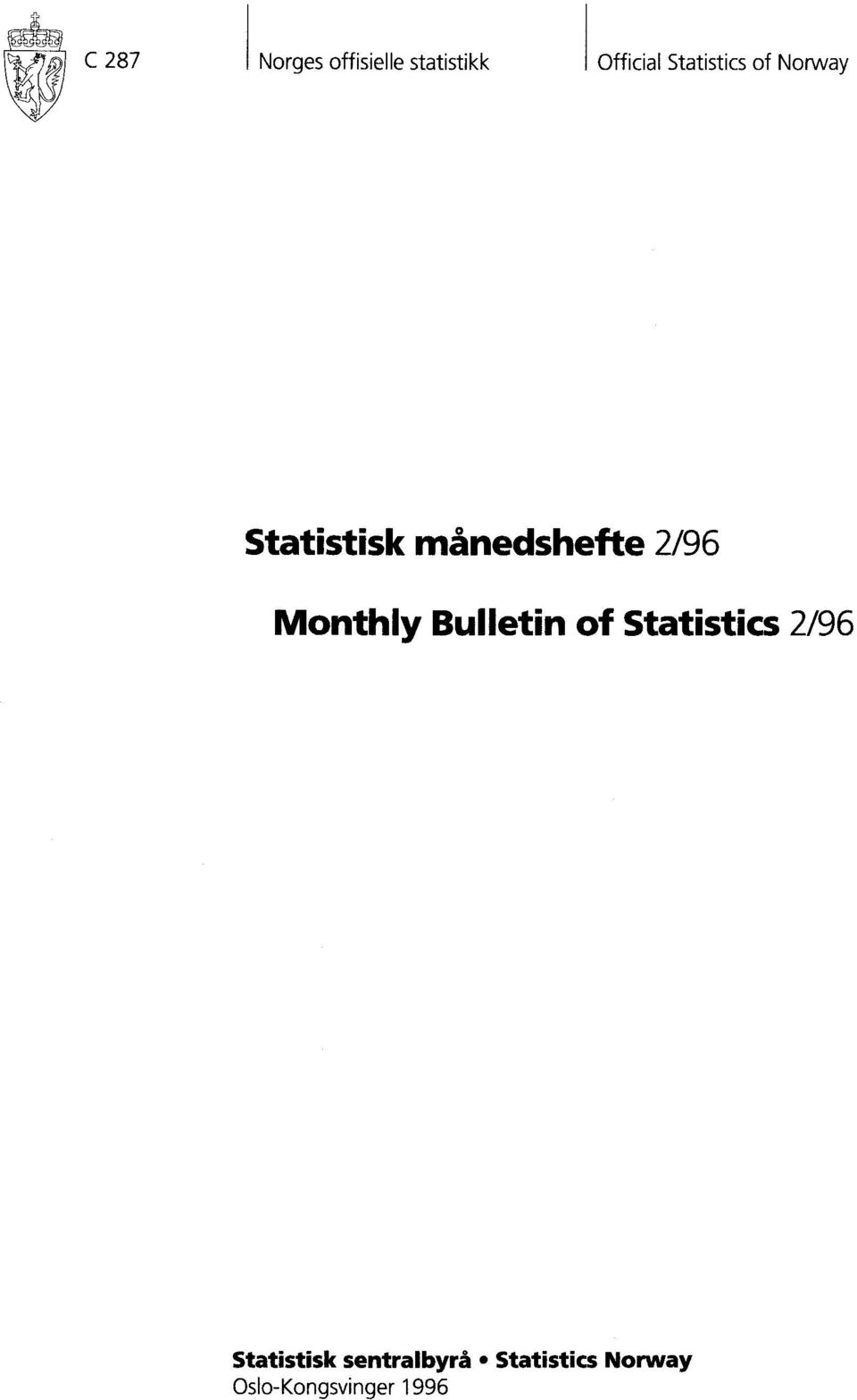 2/96 Monthly Bulletin of Statistics 2/96
