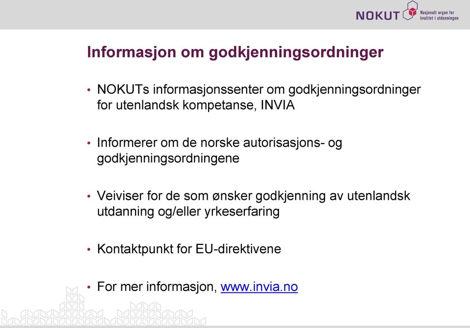 autorisasjons- og godkjenningsordningene Veiviser for de som ønsker godkjenning av