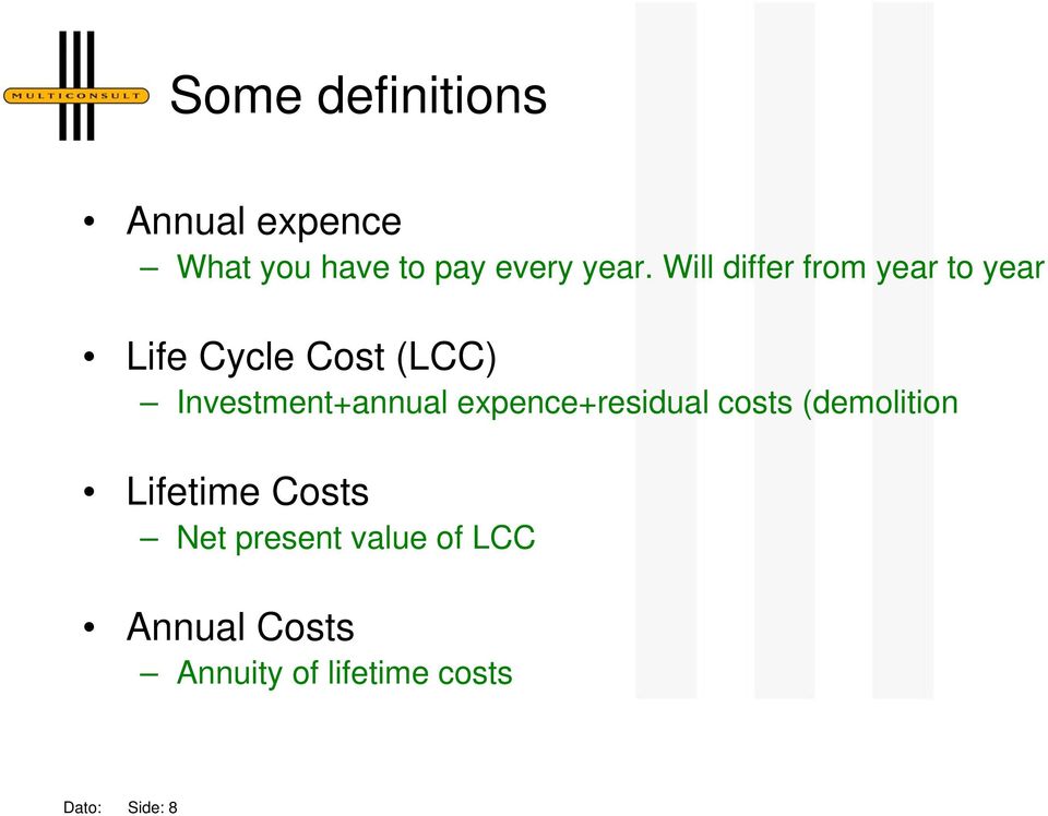 Investment+annual expence+residual costs (demolition Lifetime