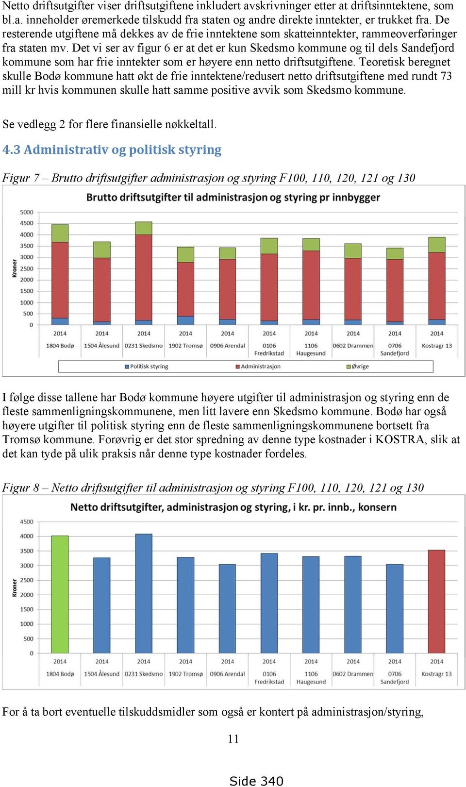 Det vi ser av figur 6 er at det er kun Skedsmo kommune og til dels Sandefjord kommune som har frie inntekter som er høyere enn netto driftsutgiftene.