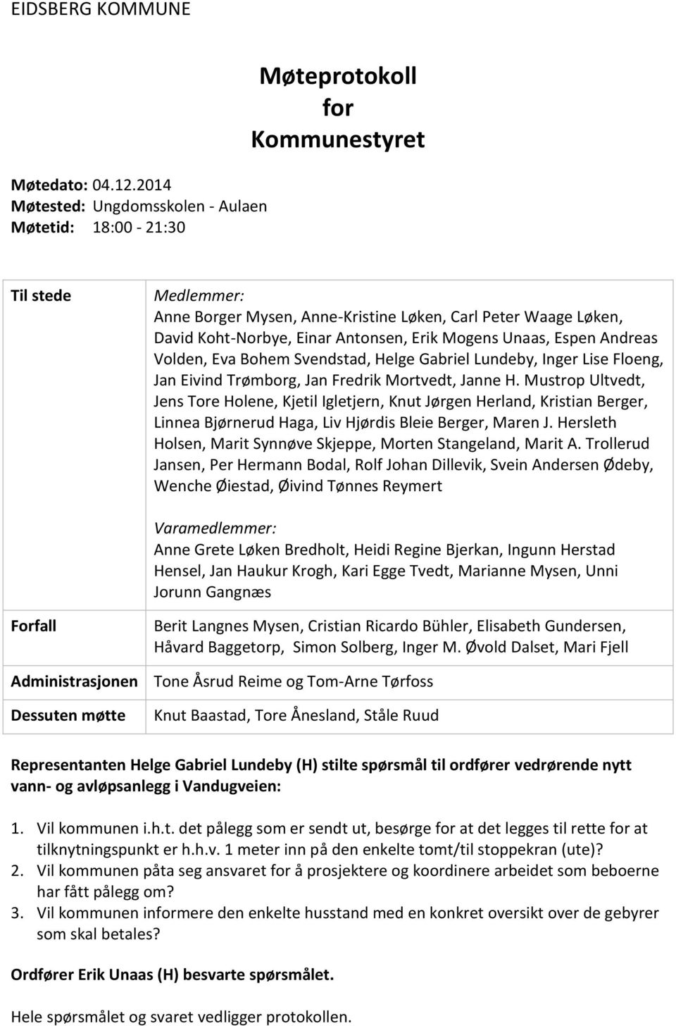 Einar Antonsen, Erik Mogens Unaas, Espen Andreas Volden, Eva Bohem Svendstad, Helge Gabriel Lundeby, Inger Lise Floeng, Jan Eivind Trømborg, Jan Fredrik Mortvedt, Janne H.