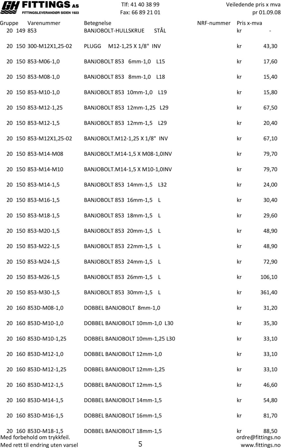 M12X1,25-02 BANJOBOLT.M12-1,25 X 1/8" INV kr 67,10 20 150 853- M14- M08 BANJOBOLT.M14-1,5 X M08-1,0INV kr 79,70 20 150 853- M14- M10 BANJOBOLT.