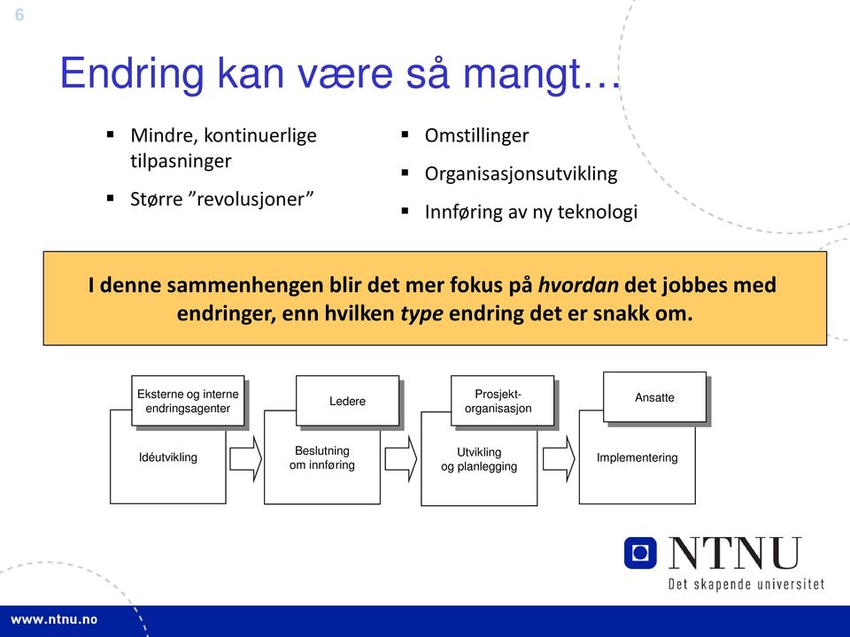 det jobbes med endringer, enn hvilken type endring det er snakk om.