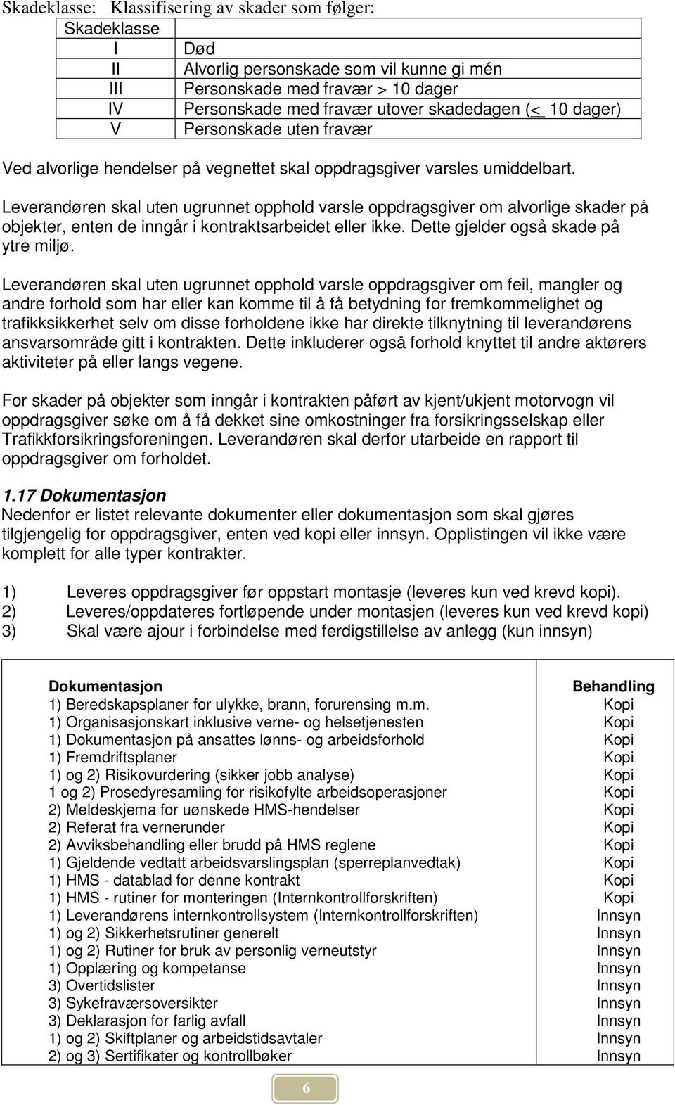 Leverandøren skal uten ugrunnet opphold varsle oppdragsgiver om alvorlige skader på objekter, enten de inngår i kontraktsarbeidet eller ikke. Dette gjelder også skade på ytre miljø.