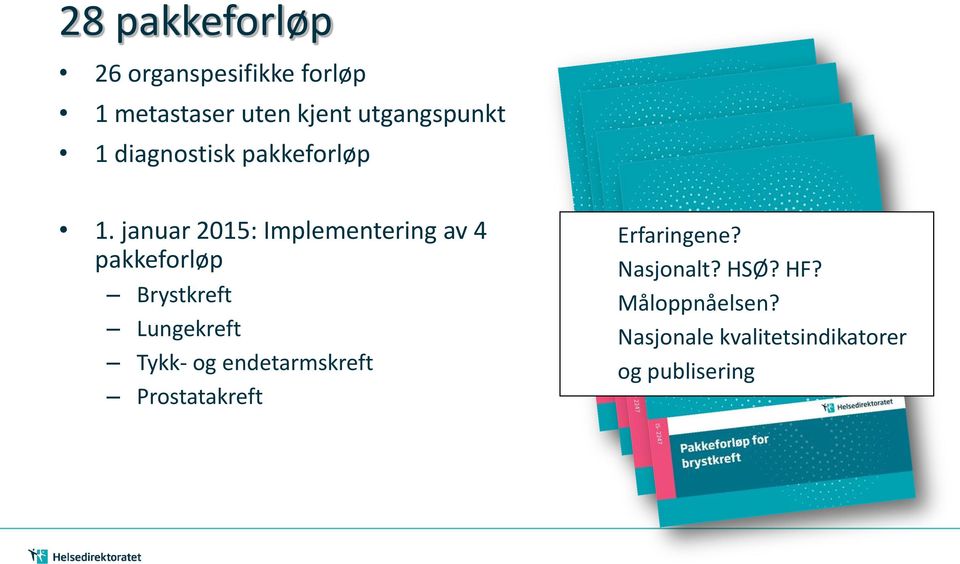 januar 2015: Implementering av 4 pakkeforløp Brystkreft Lungekreft Tykk- og