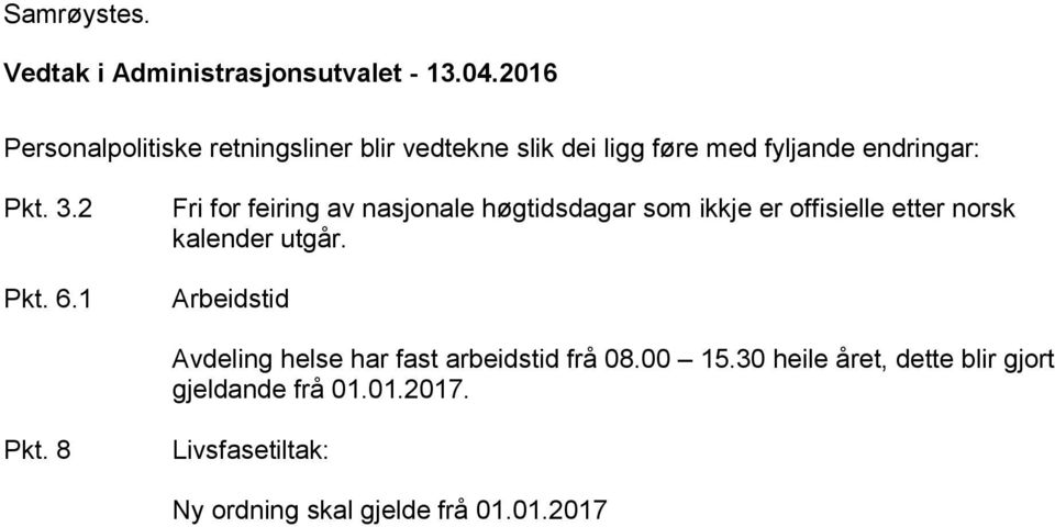 6.1 Fri for feiring av nasjonale høgtidsdagar som ikkje er offisielle etter norsk kalender utgår.