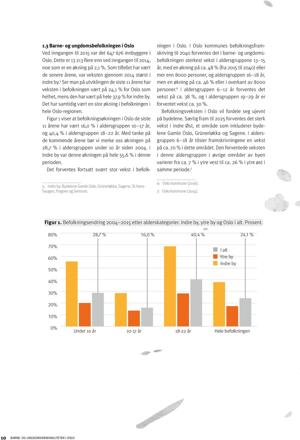 5 Ser man på utviklingen de siste 11 årene har veksten i befolkningen vært på 24,1 % for Oslo som helhet, mens den har vært på hele 37,9 % for indre by.