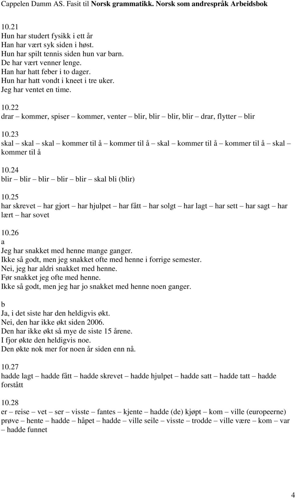 24 lir lir lir lir lir skl li (lir) 10.25 hr skrevet hr gjort hr hjulpet hr fått hr solgt hr lgt hr sett hr sgt hr lært hr sovet 10.26 Jeg hr snkket med henne mnge gnger.