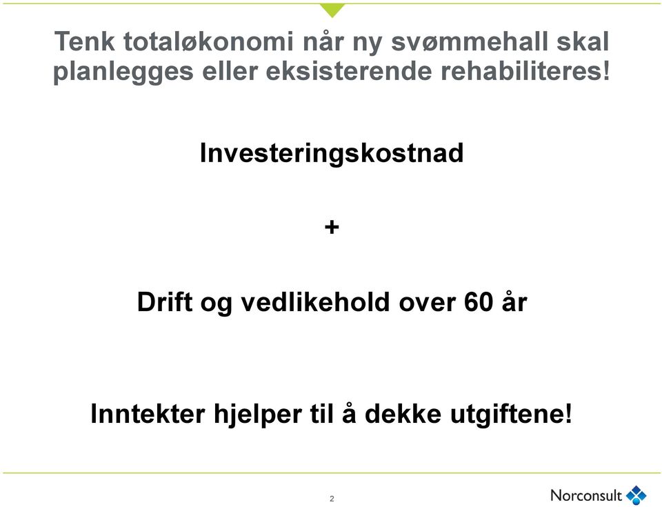Investeringskostnad + Drift og vedlikehold