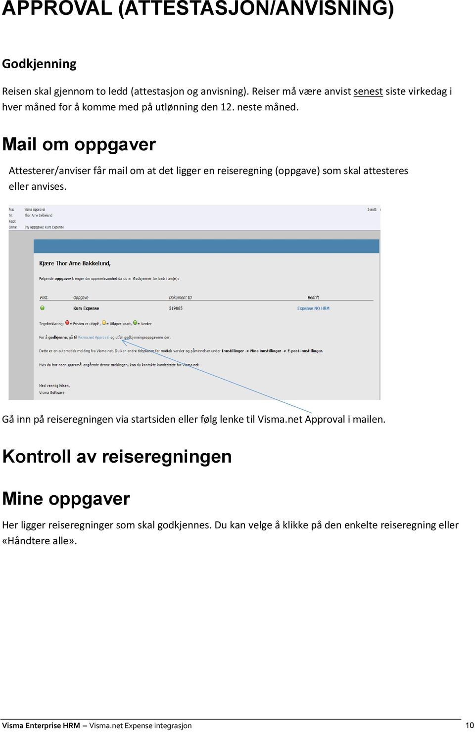 Mail om oppgaver Attesterer/anviser får mail om at det ligger en reiseregning (oppgave) som skal attesteres eller anvises.