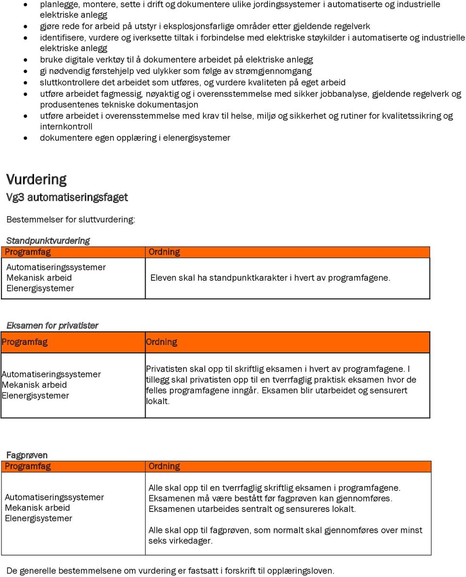 elektriske anlegg gi nødvendig førstehjelp ved ulykker som følge av strømgjennomgang sluttkontrollere det arbeidet som utføres, og vurdere kvaliteten på eget arbeid utføre arbeidet fagmessig,