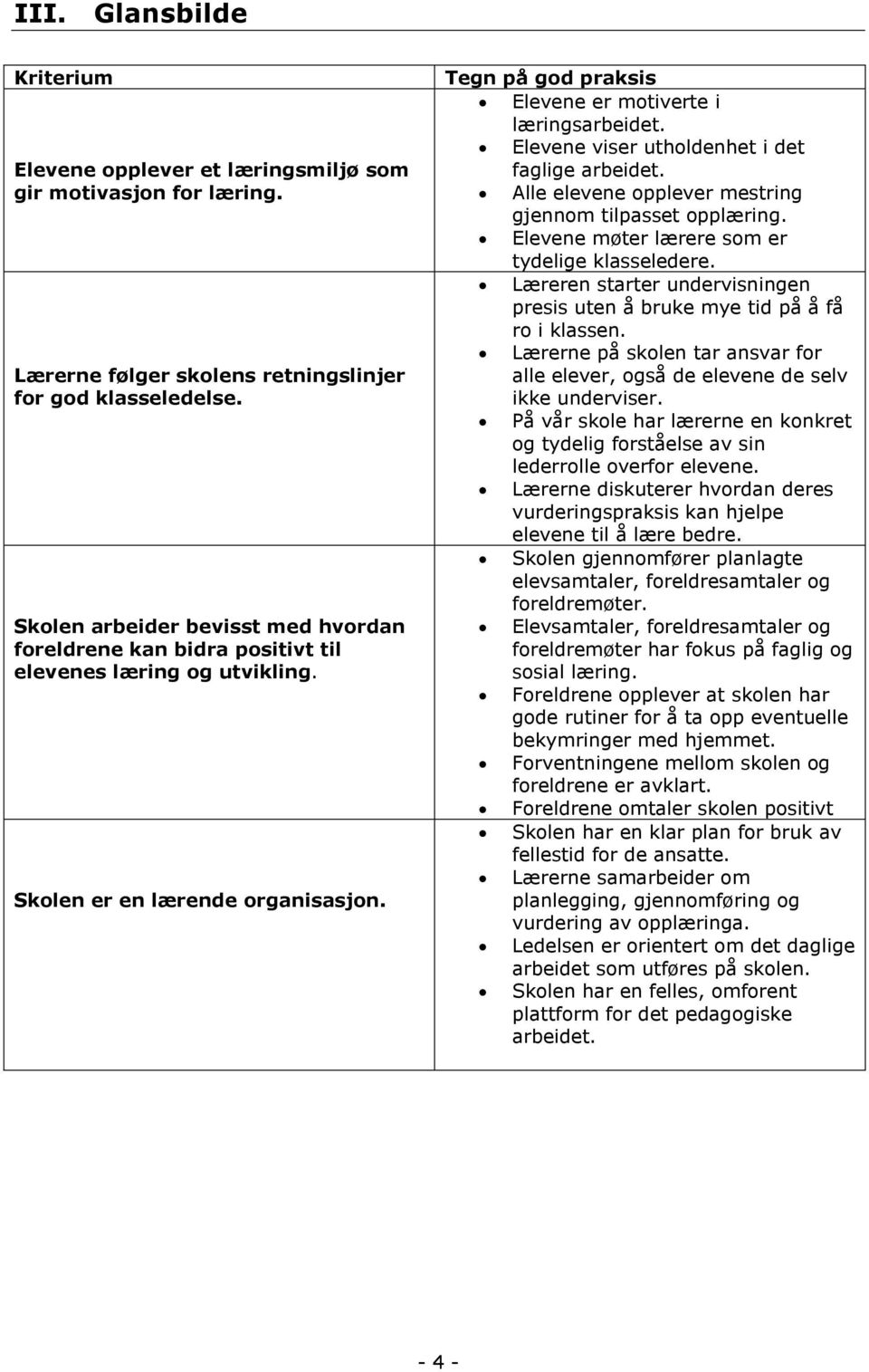 Elevene viser utholdenhet i det faglige arbeidet. Alle elevene opplever mestring gjennom tilpasset opplæring. Elevene møter lærere som er tydelige klasseledere.