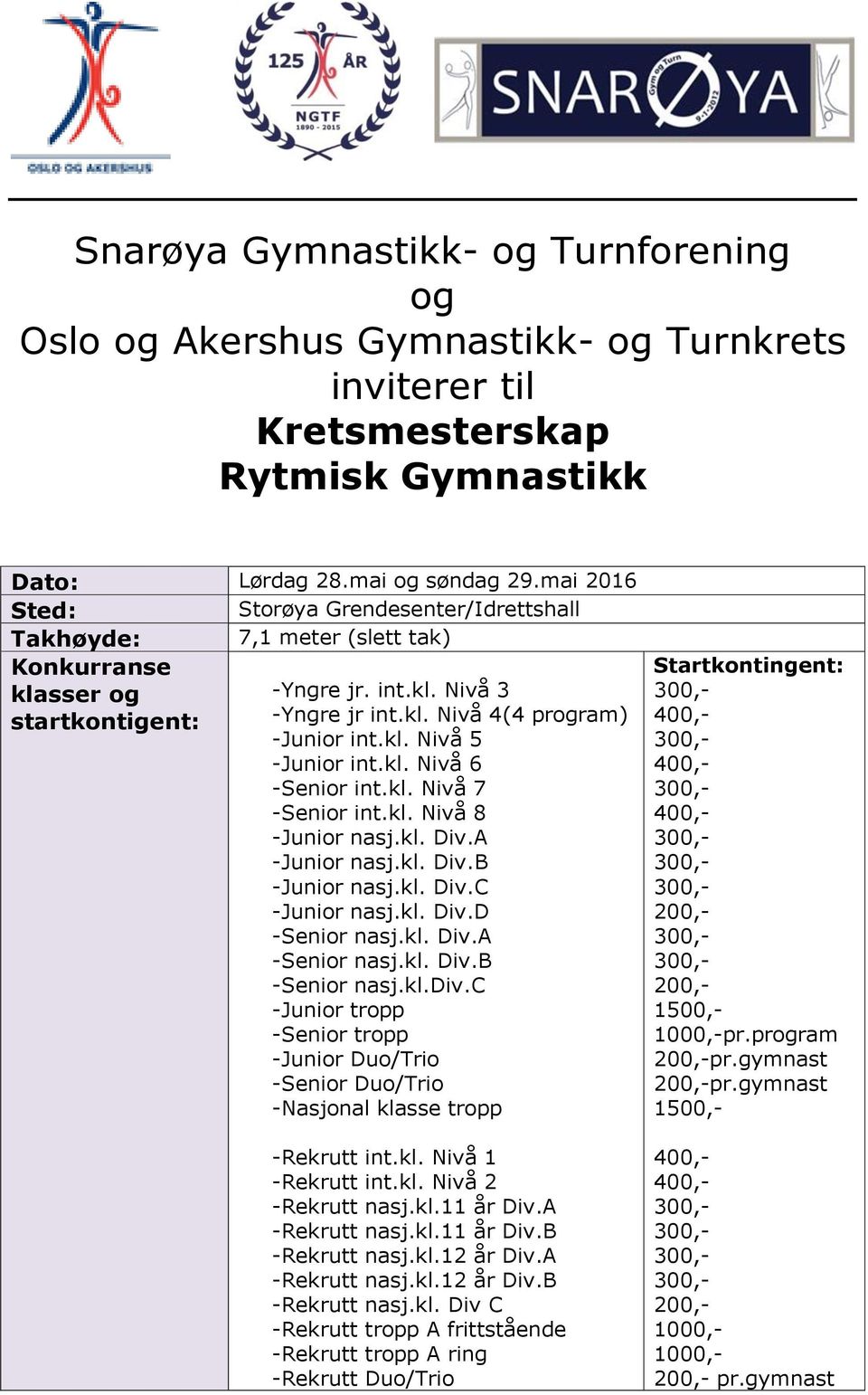 kl. Nivå 6 -Senior int.kl. Nivå 7 -Senior int.kl. Nivå 8 -Junior nasj.kl. Div.A -Junior nasj.kl. Div.B -Junior nasj.kl. Div.C -Junior nasj.kl. Div.D -Senior nasj.kl. Div.A -Senior nasj.kl. Div.B -Senior nasj.