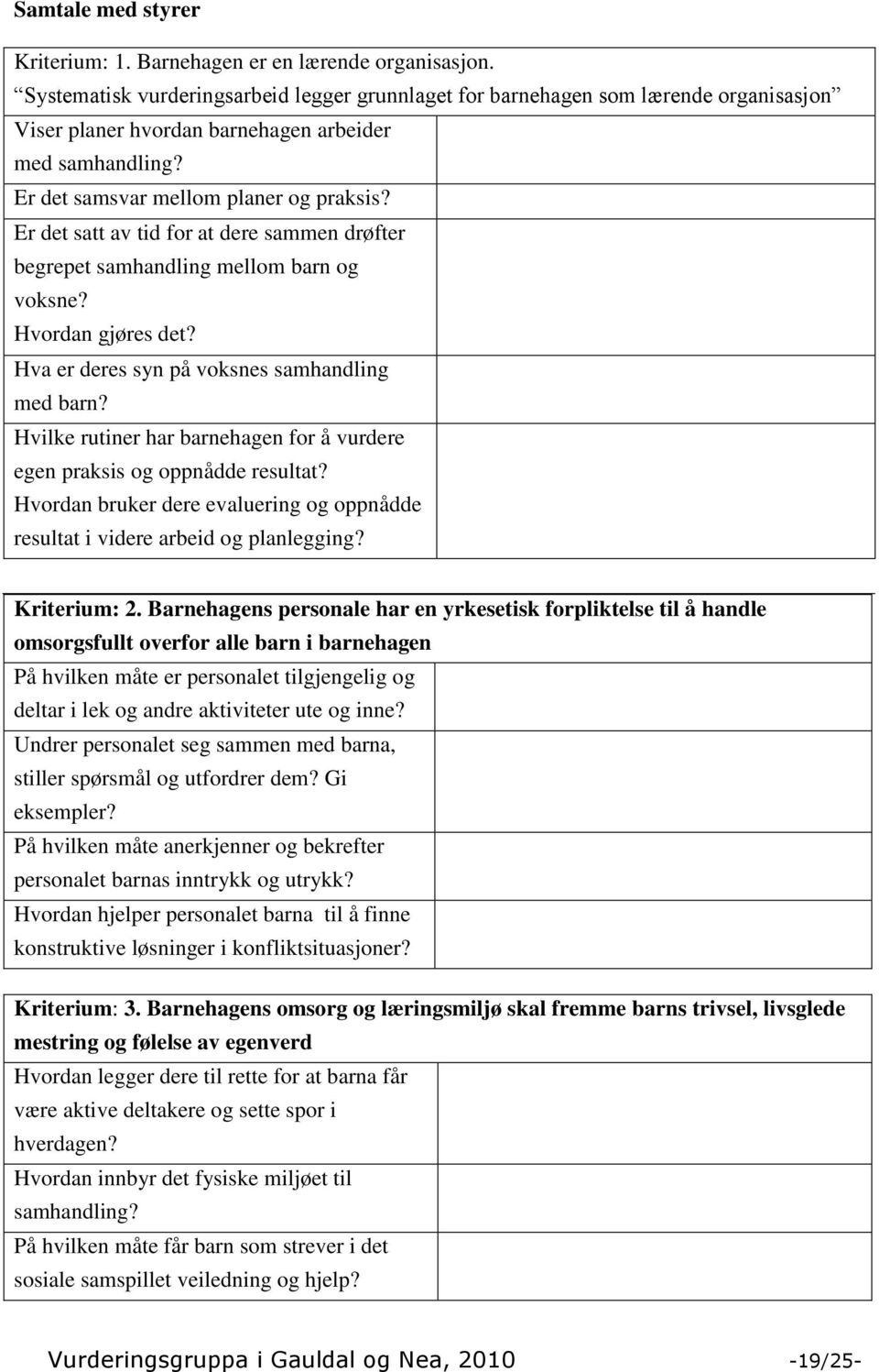 Er det satt av tid for at dere sammen drøfter begrepet samhandling mellom barn og voksne? Hvordan gjøres det? Hva er deres syn på voksnes samhandling med barn?