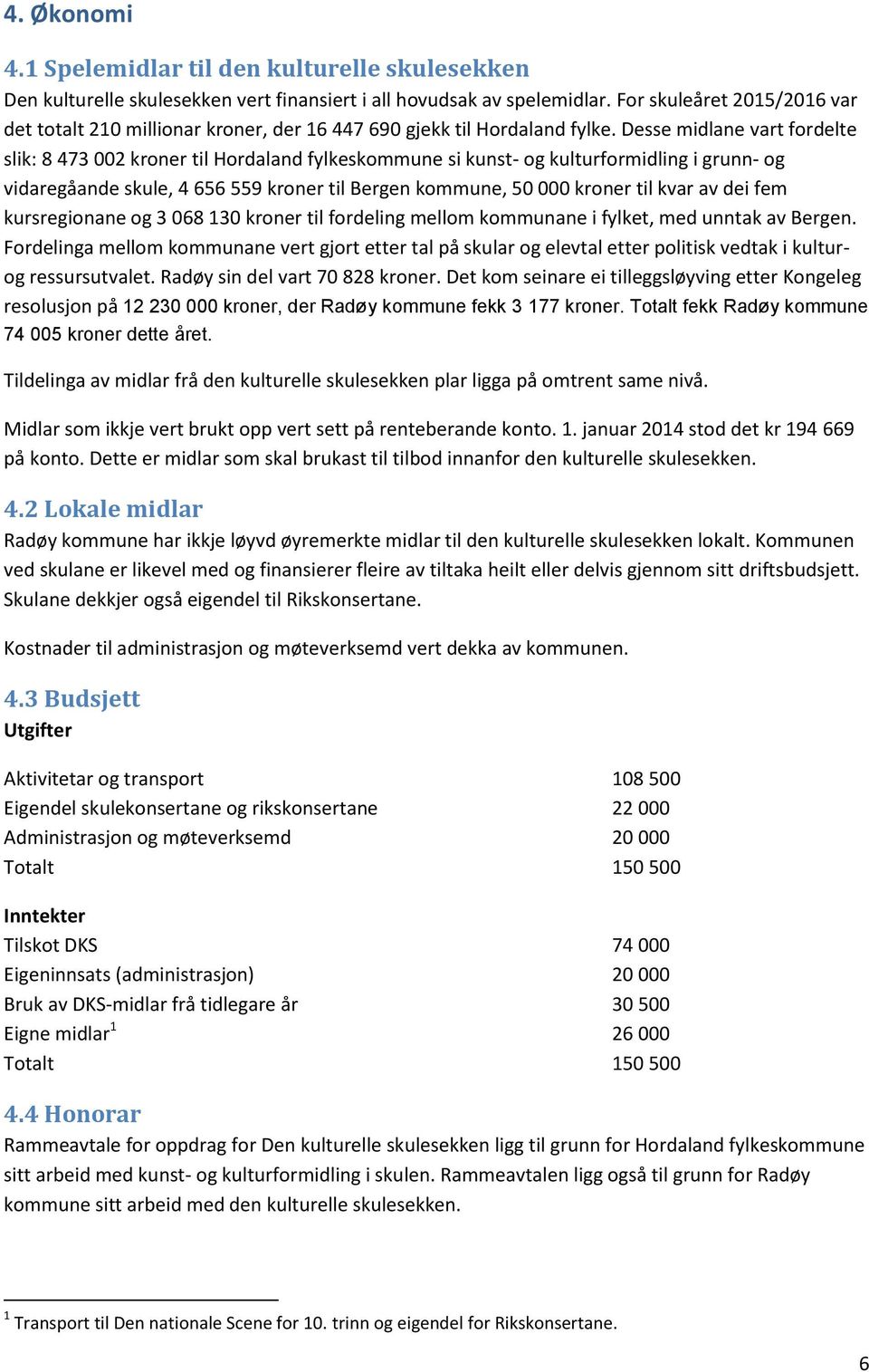 Desse midlane vart fordelte slik: 8 473 002 kroner til Hordaland fylkeskommune si kunst- og kulturformidling i grunn- og vidaregåande skule, 4 656 559 kroner til Bergen kommune, 50 000 kroner til