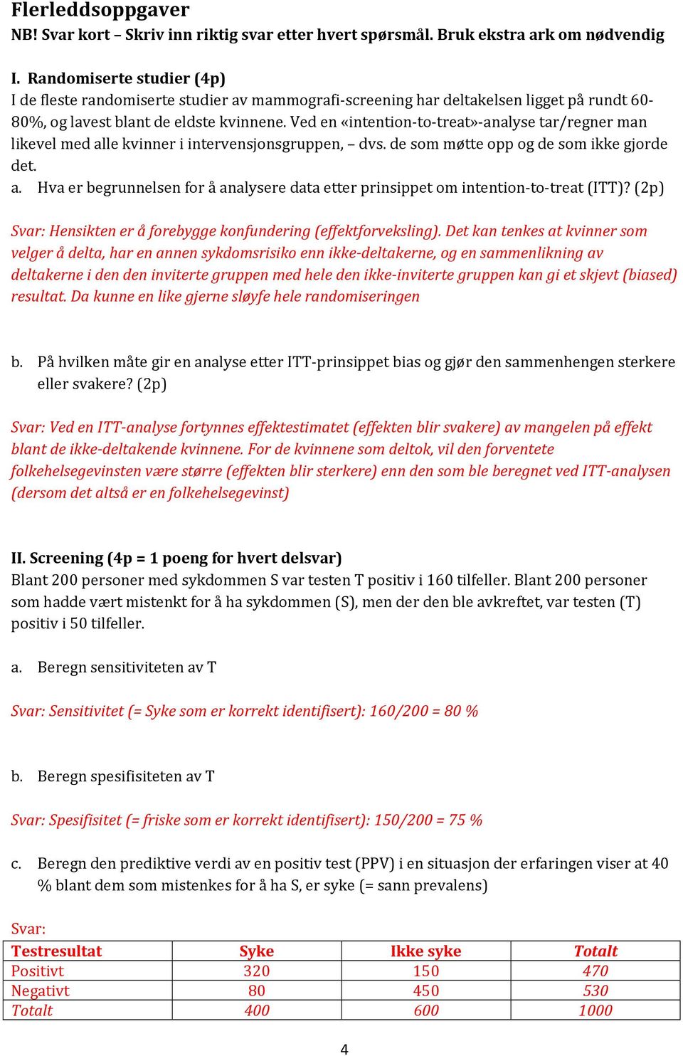 Ved en «intention to treat» analyse tar/regner man likevel med alle kvinner i intervensjonsgruppen, dvs. de som møtte opp og de som ikke gjorde det. a. Hva er begrunnelsen for å analysere data etter prinsippet om intention to treat (ITT)?