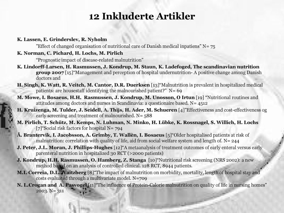 Ladefoged, The scandinavian nutrition group 2007 [15] Management and perception of hospital undernutrition- A positive change among Danish doctors and H. Singh, K. Watt, R.