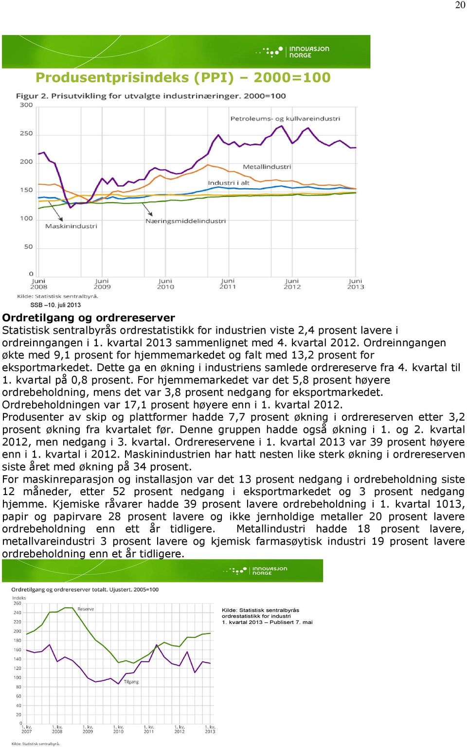 Dette ga en økning i industriens samlede ordrereserve fra 4. kvartal til 1. kvartal på 0,8 prosent.