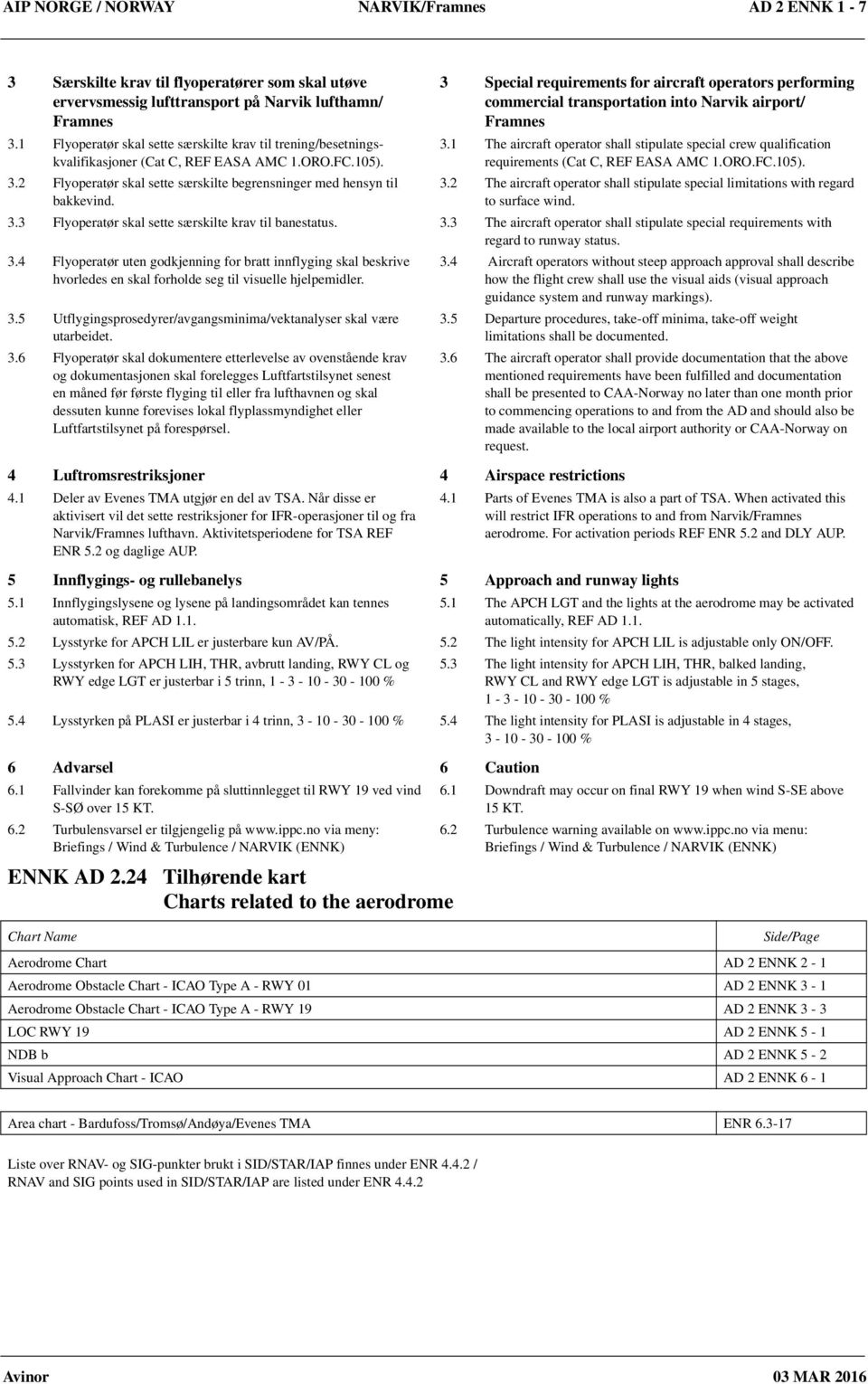 3 Special requirements for aircraft operators performing commercial transportation into Narvik airport/ Framnes 3.