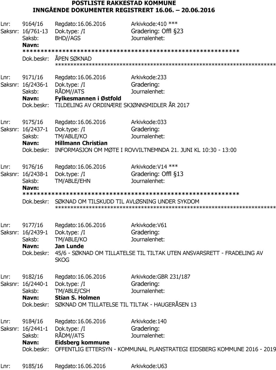 type: /I Gradering: Saksb: RÅDM//ATS Journalenhet: Fylkesmannen i Østfold Dok.beskr: TILDELING AV ORDINÆRE SKJØNNSMIDLER ÅR 2017 Lnr: 9175/16 Regdato:16.06.2016 Arkivkode:033 Saksnr: 16/2437-1 Dok.