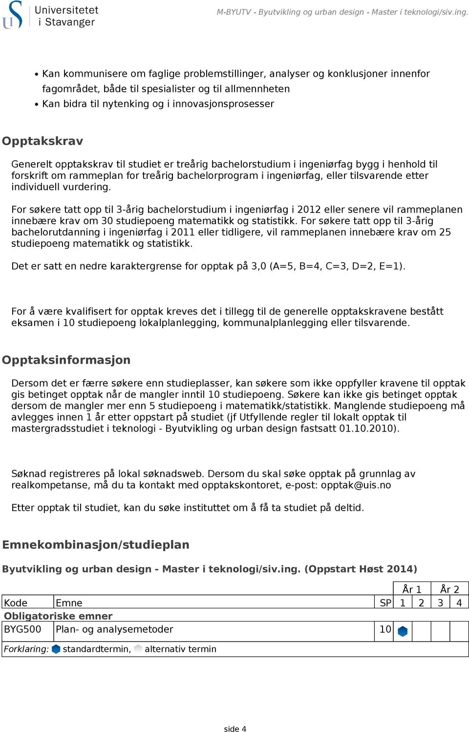 Kan kommunisere om faglige problemstillinger, analyser og konklusjoner innenfor fagområdet, både til spesialister og til allmennheten Kan bidra til nytenking og i innovasjonsprosesser Opptakskrav