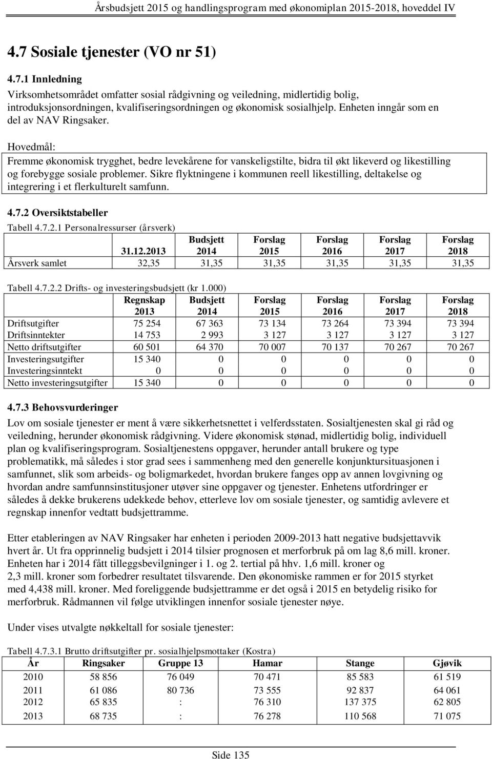 Sikre flyktningene i kommunen reell likestilling, deltakelse og integrering i et flerkulturelt samfunn. 4.7.2 Oversiktstabeller Tabell 4.7.2.1 Personalressurser (årsverk) 31.12.