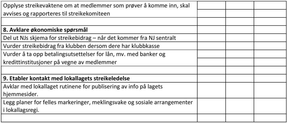 klubbkasse Vurder å ta opp betalingsutsettelser for lån, mv. med banker og kredittinstitusjoner på vegne av medlemmer 9.