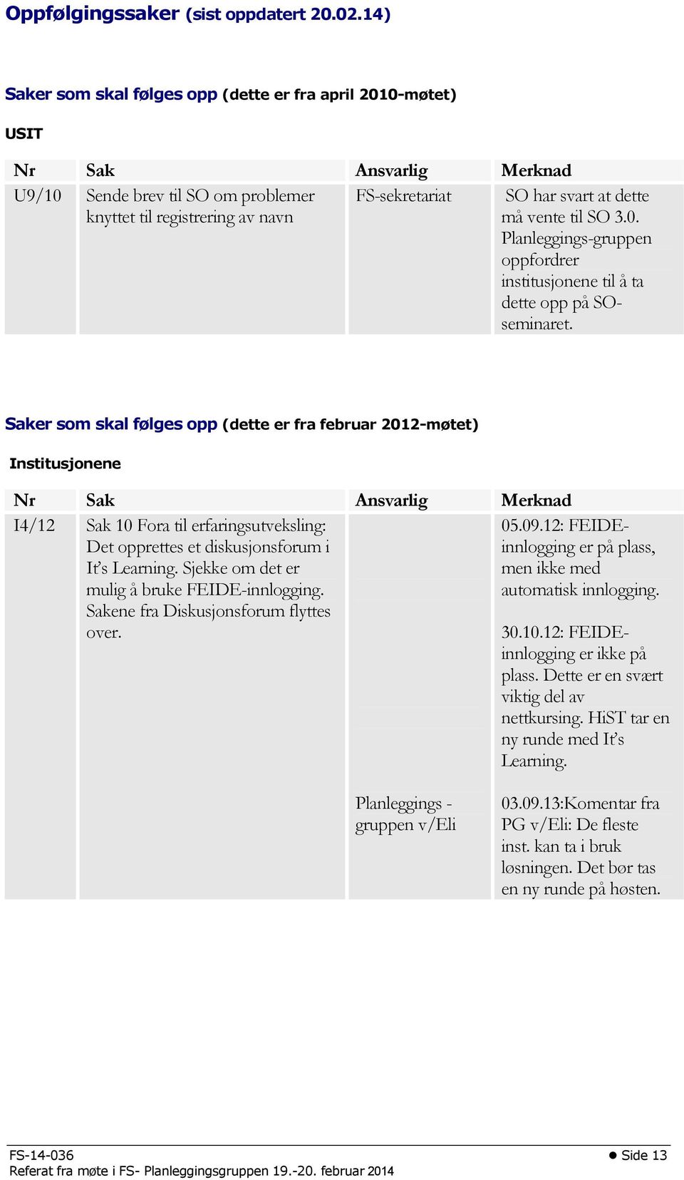 må vente til SO 3.0. Planleggings-gruppen oppfordrer institusjonene til å ta dette opp på SOseminaret.