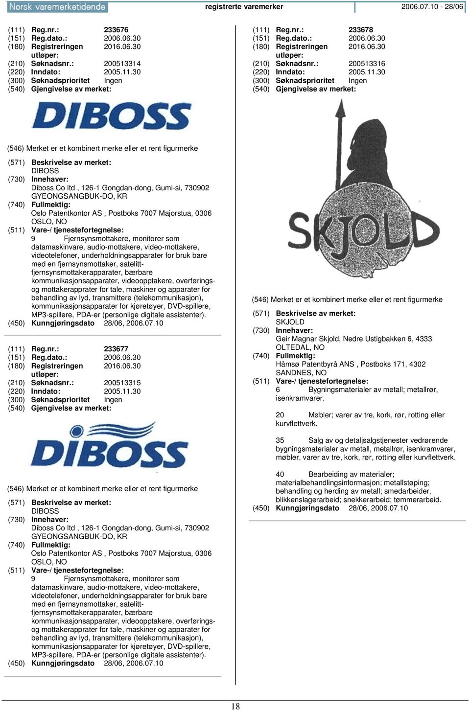 30 DIBOSS Diboss Co ltd, 126-1 Gongdan-dong, Gumi-si, 730902 GYEONGSANGBUK-DO, KR Oslo Patentkontor AS, Postboks 7007 Majorstua, 0306 OSLO, 9 Fjernsynsmottakere, monitorer som datamaskinvare,