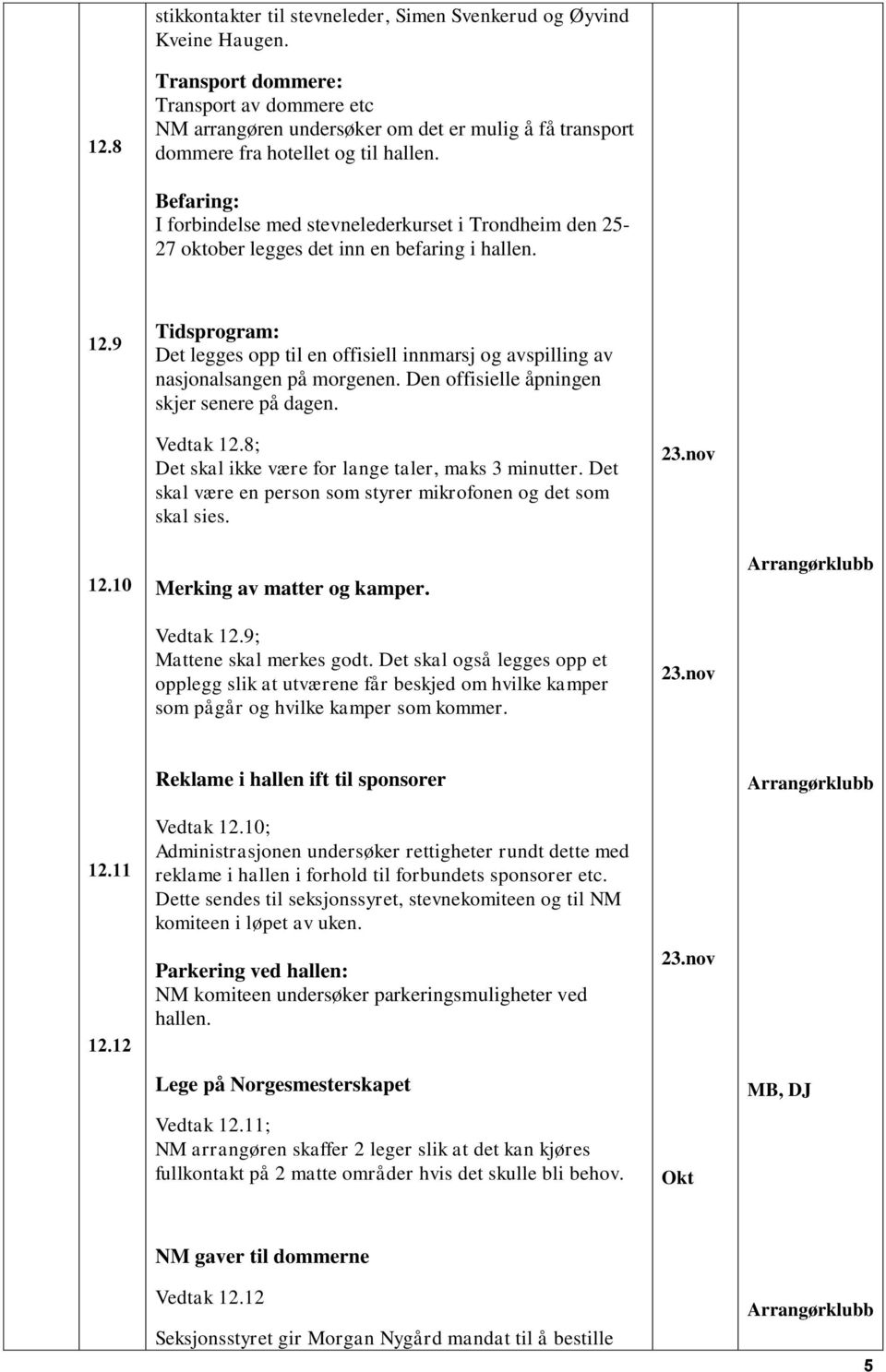 Befaring: I forbindelse med stevnelederkurset i Trondheim den 25-27 oktober legges det inn en befaring i hallen. 12.