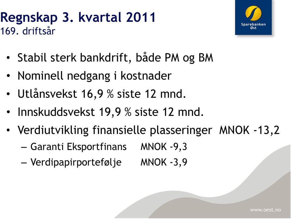 kostnader Utlånsvekst 16,9 % siste 12 mnd.