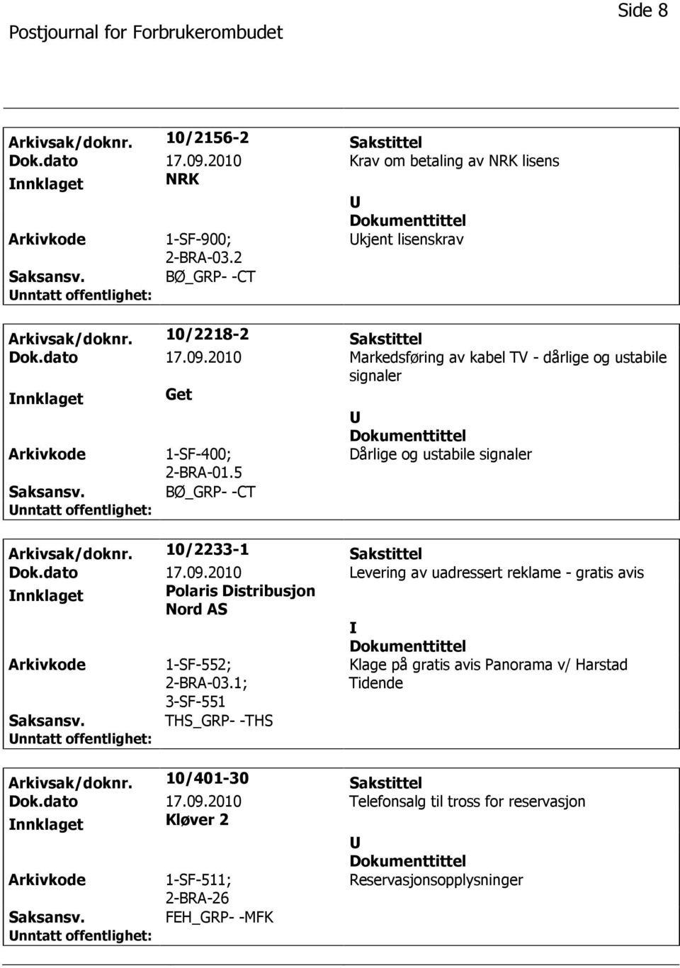 5 Dårlige og ustabile signaler BØ_GRP- -CT Arkivsak/doknr. 10/2233-1 Sakstittel Dok.dato 17.09.