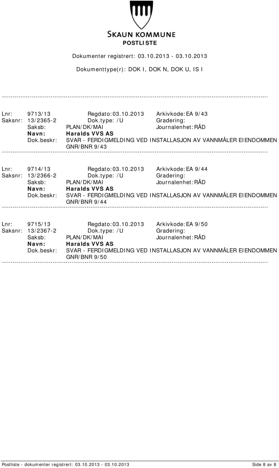 2013 Arkivkode:EA 9/44 Saksnr: 13/2366-2 Dok.